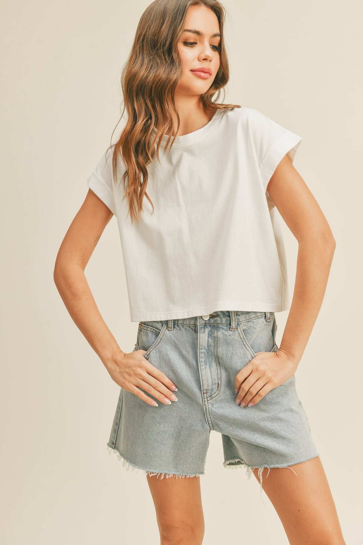 Cuffed Sleeve Crop Top