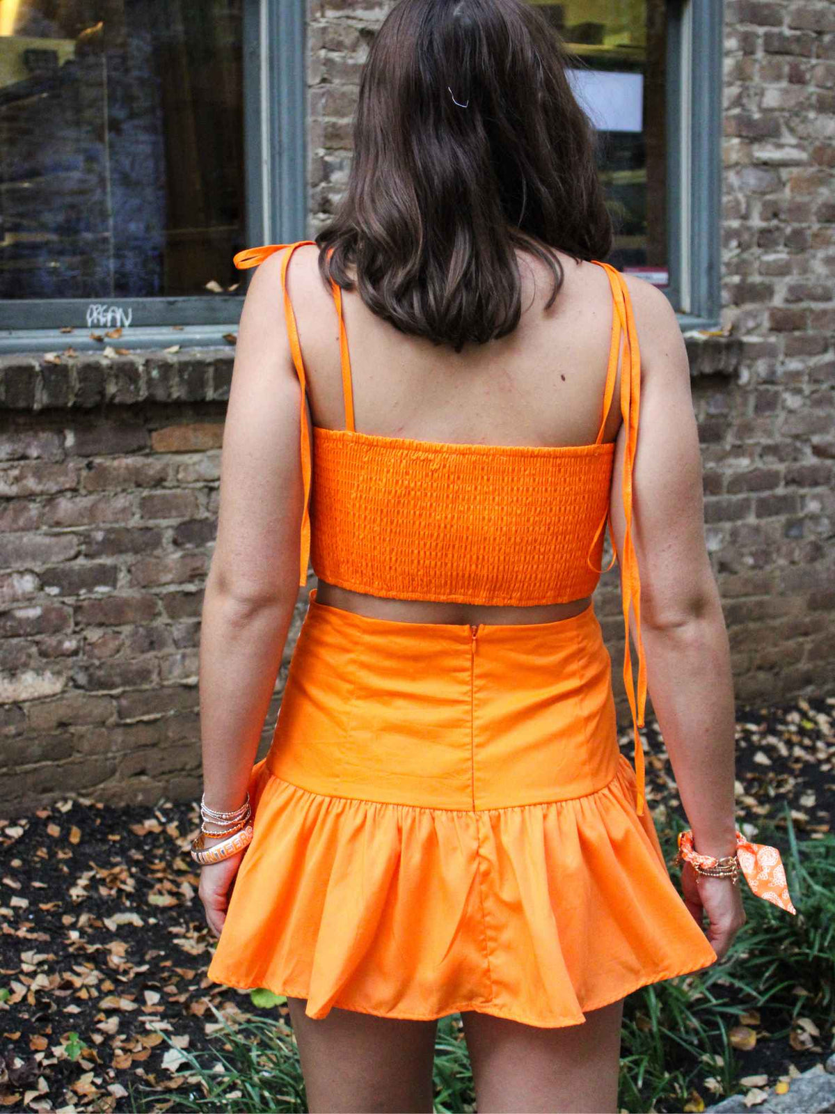 Orange & White Ric Rac Gameday Crop Top & Skort Set