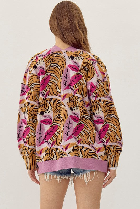 tiger print cardigan in pink-back