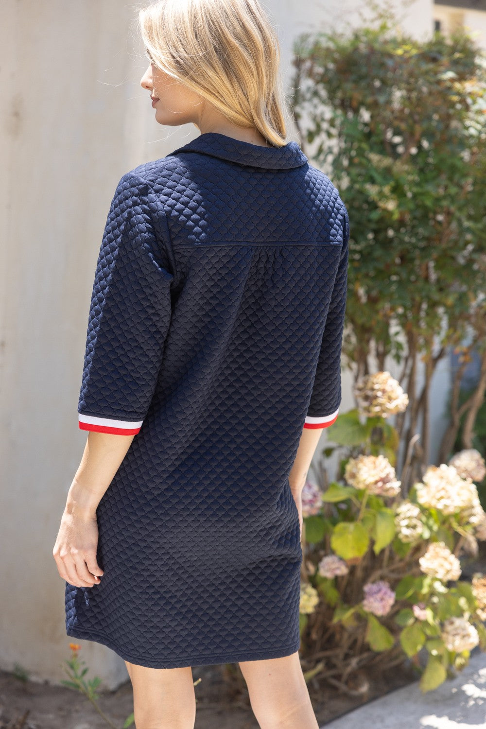 Stripe Detail Collared Shift Dress in navy-back