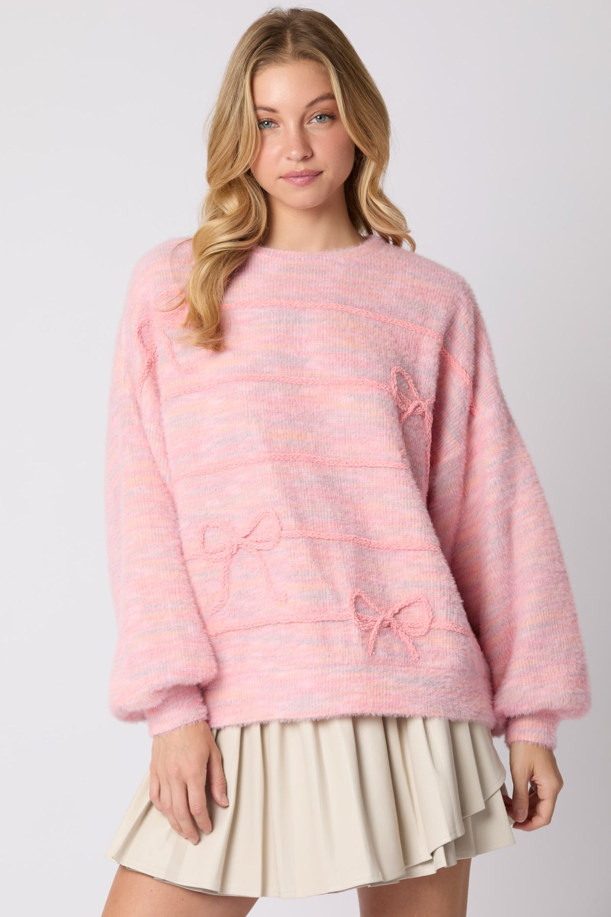 Ribbon Thread Embroidery Multicolor Oversize Top in pink-front