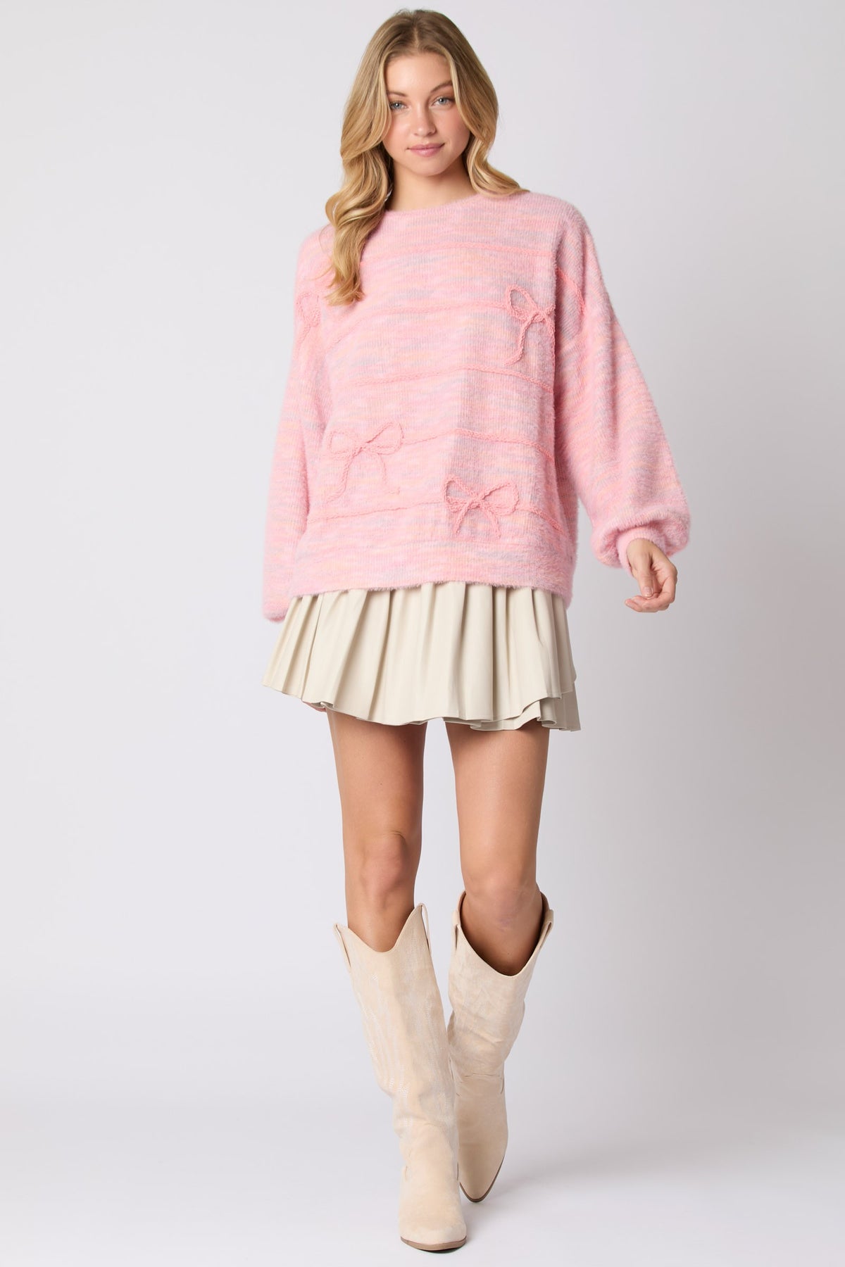 Ribbon Thread Embroidery Multicolor Oversize Top in pink-front