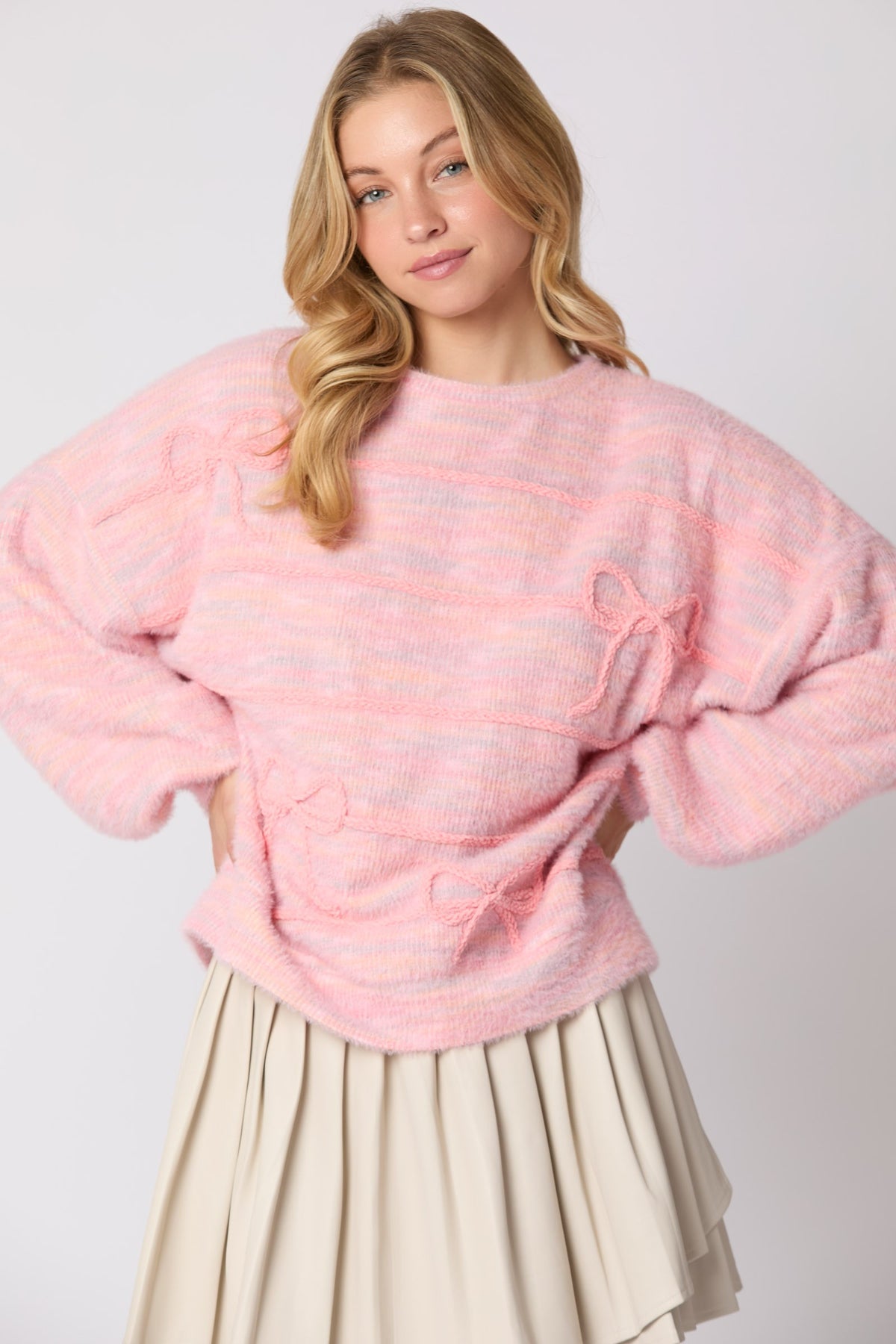 Ribbon Thread Embroidery Multicolor Oversize Top in pink-front