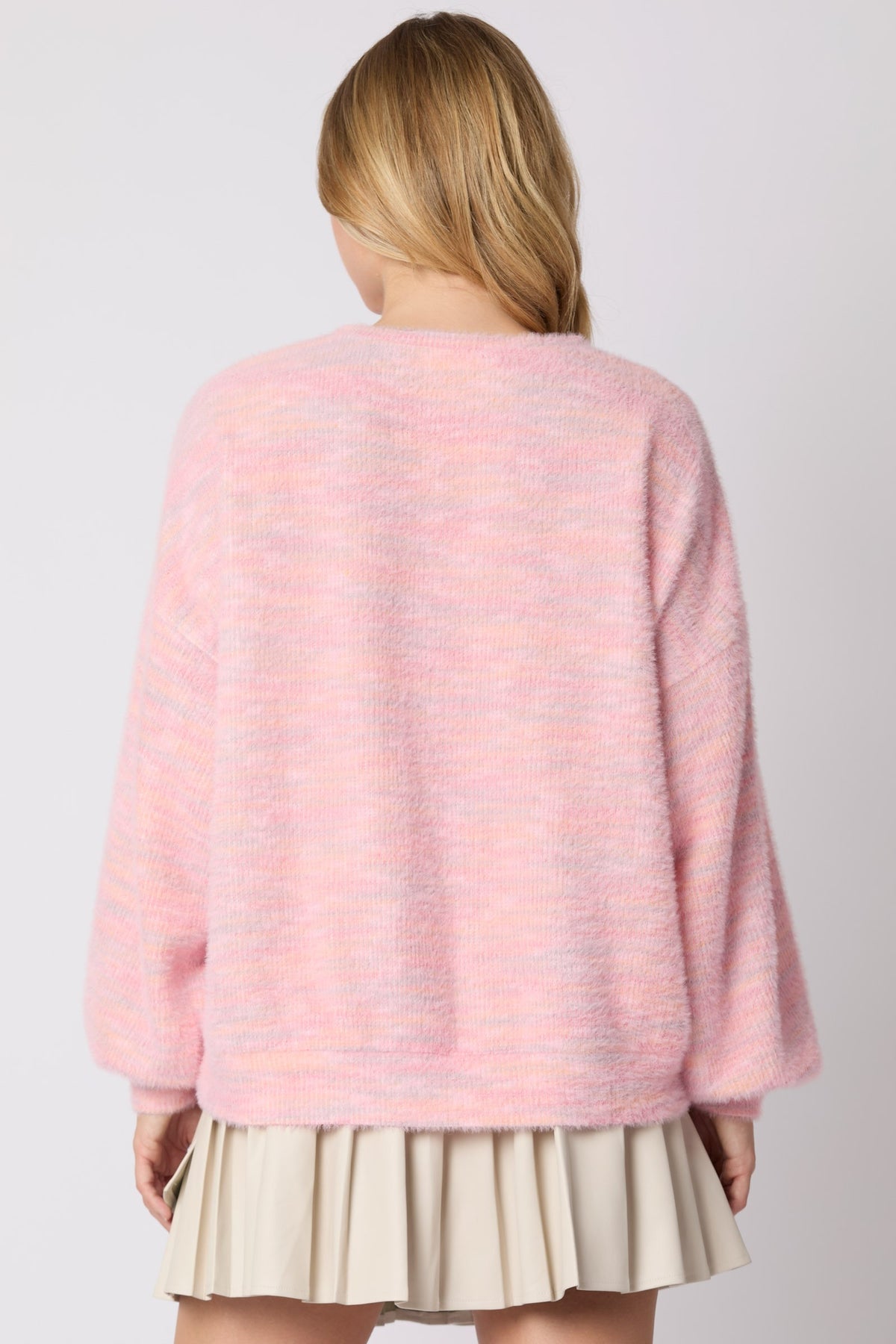 Ribbon Thread Embroidery Multicolor Oversize Top in pink-back