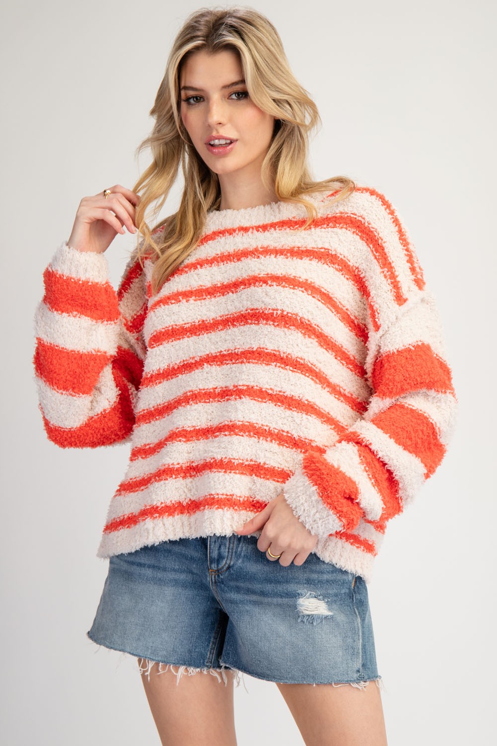 tennessee orange and white striped sweater-front