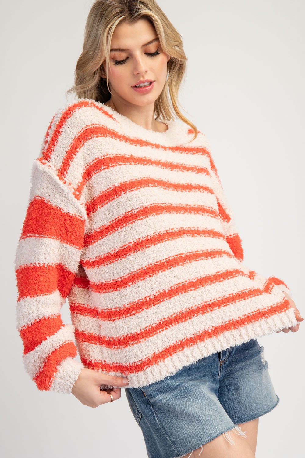 tennessee orange and white striped sweater-front