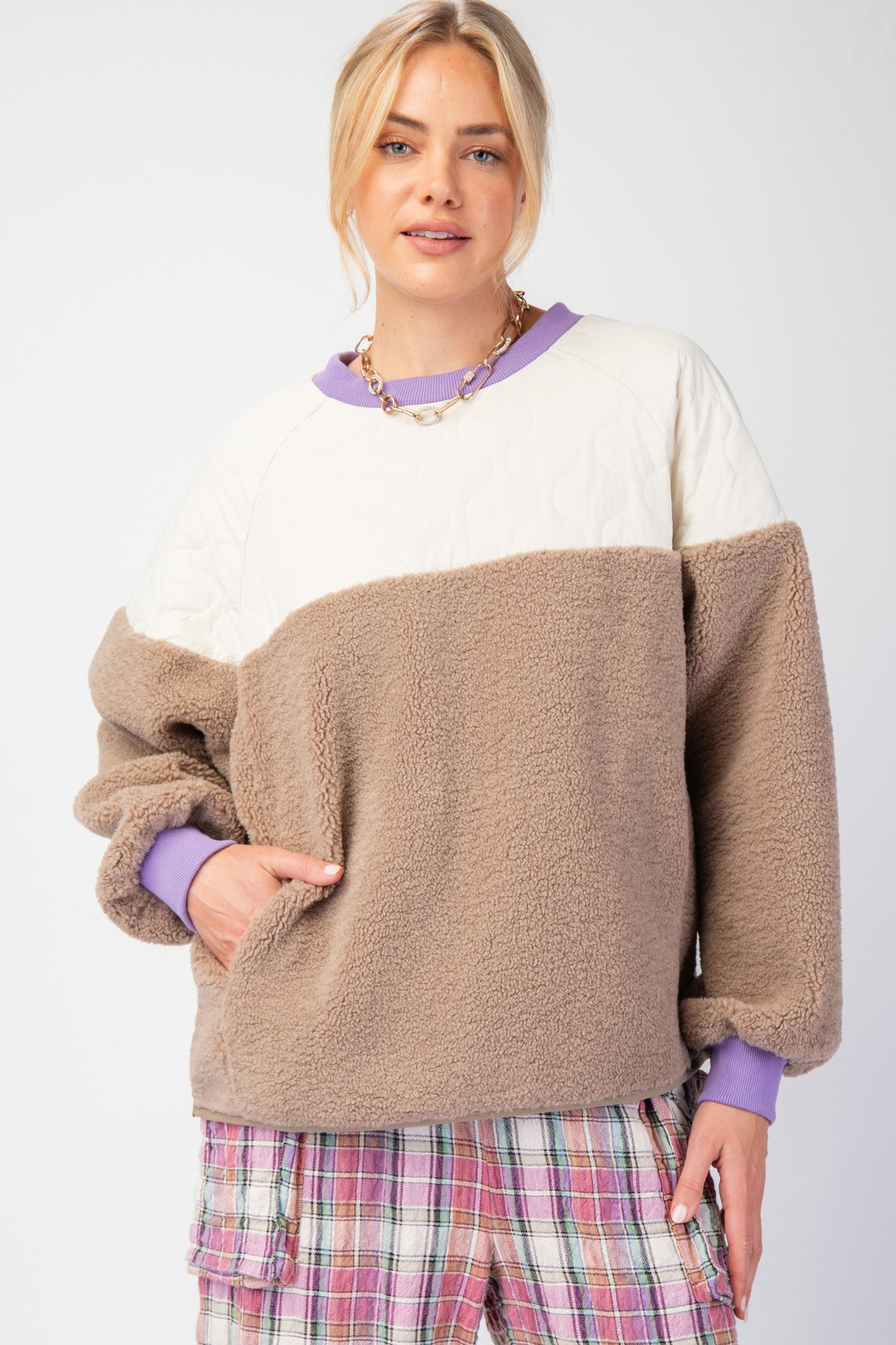 Quilted Mix Teddy Fleece Pullover