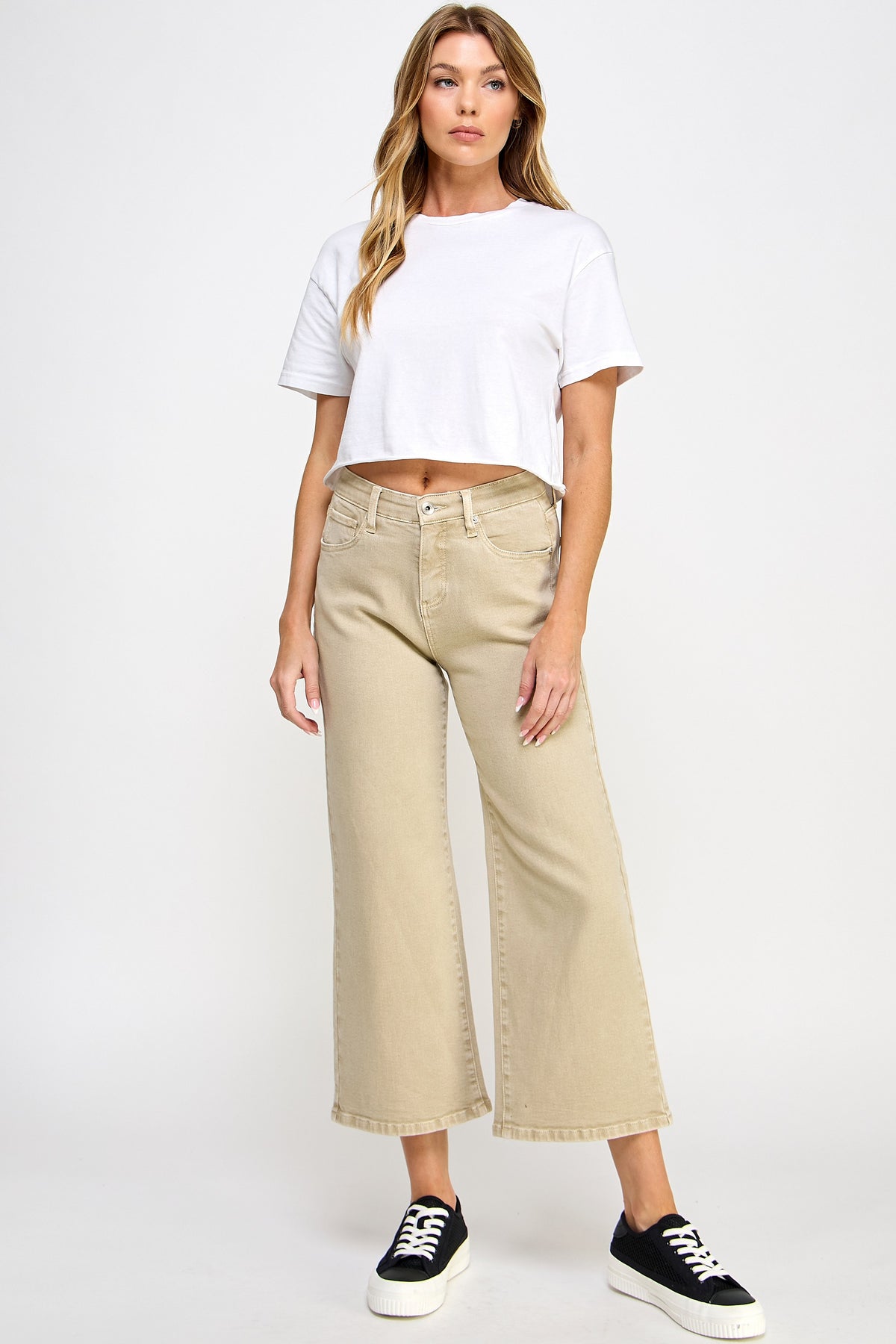 High Rise Tummy Crop Wide Leg Jeans