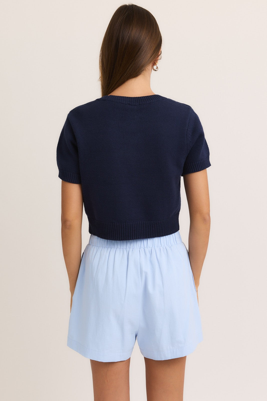 teddy bear crop top sweater in navy