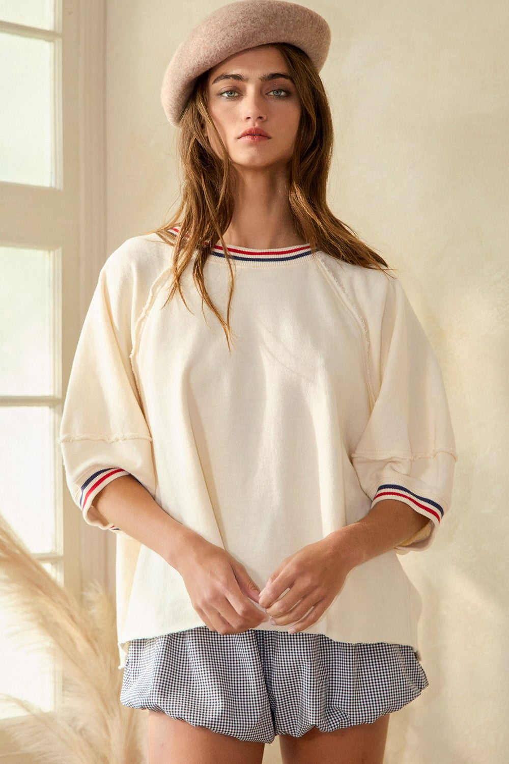Striped Rib Banded Solid Top