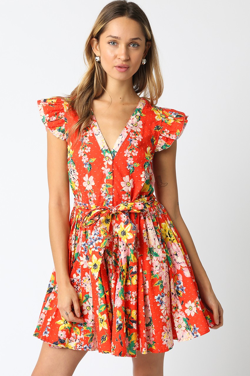 Sandra Floral Ruffle Sleeve Dress