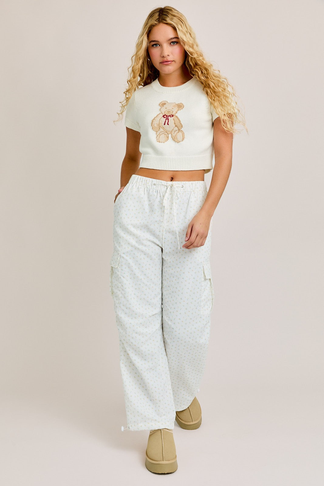 Teddy Bear Crop Sweater in white