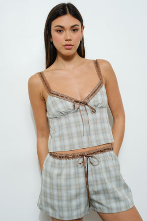 Lace Trim Plaid Cami
