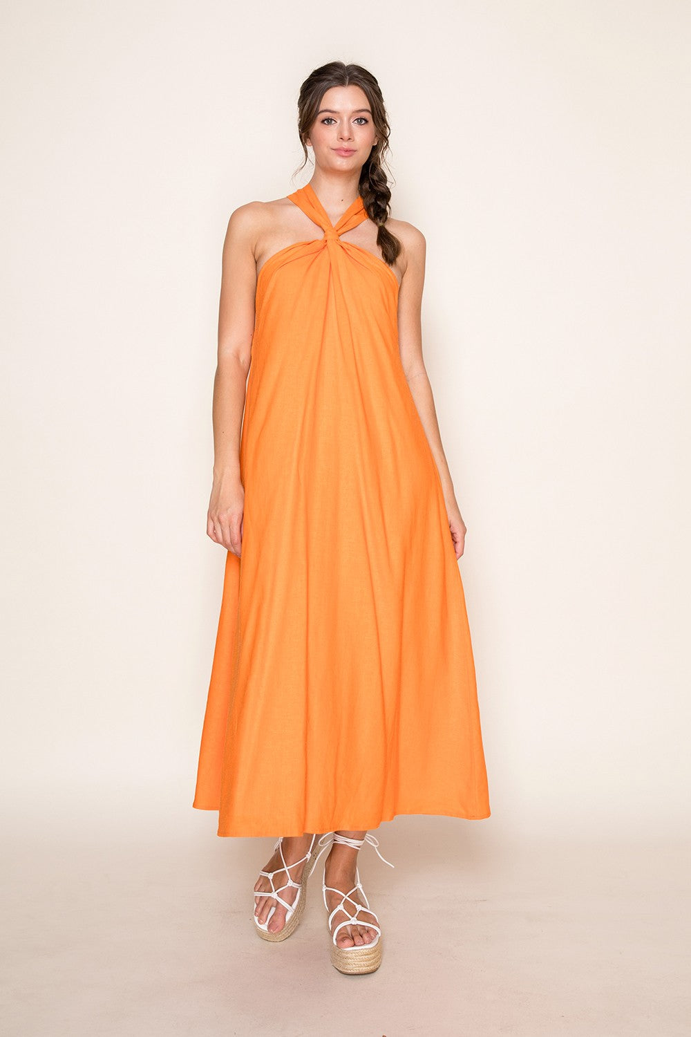 Sunset Linen Halter Midi Dress