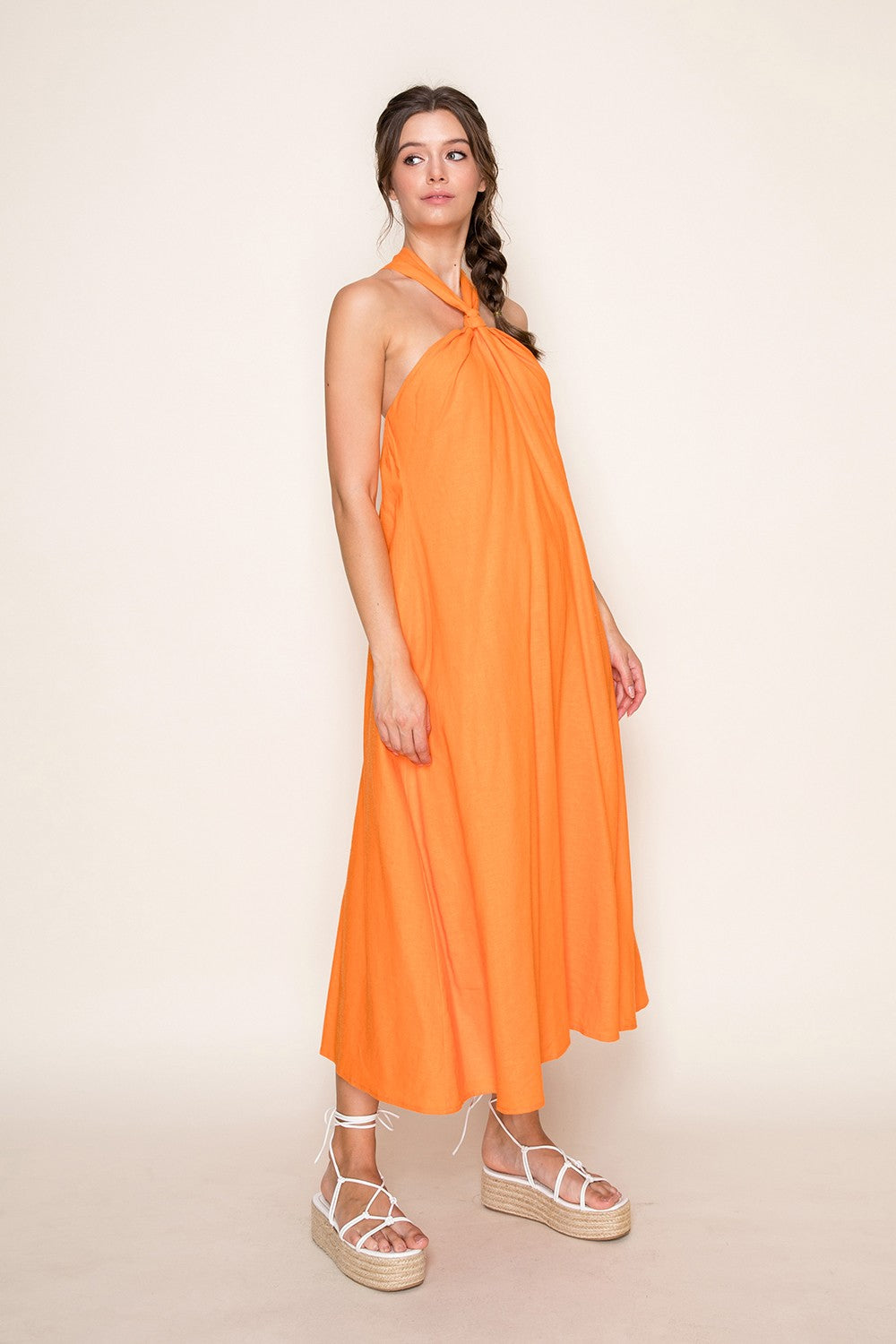 halter linen midi dress LINEN HALTER MIDI DRESS