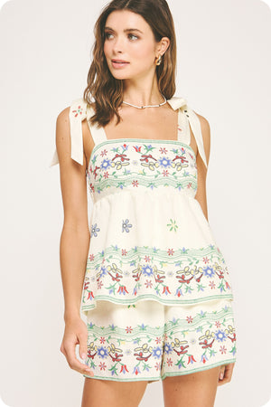 Floral Border Print Top