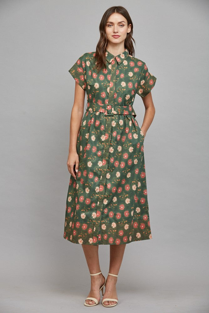 Evergreen Blossom Midi Dress