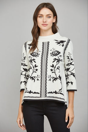 Contrast Garden Jacquard Mock Neck Sweater