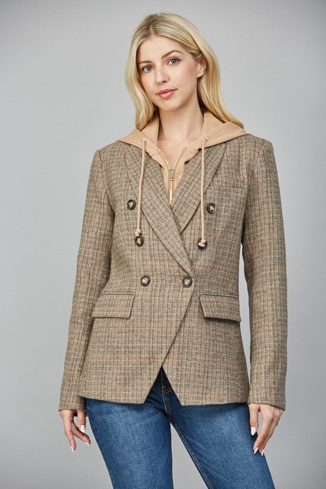 Autumn Layers Hooded Herringbone Blazer