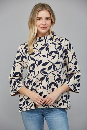 Midnight Bloom Mock Neck Sweater