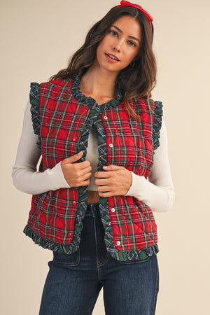 Christmas Tartan Ruffle Quilted Vest