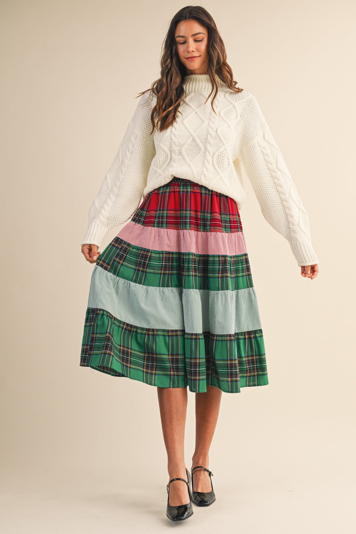 Tartan Tiered Midi Skirt