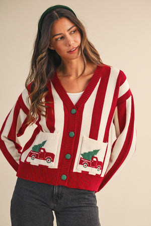 Christmas Truck Striped Cardigan