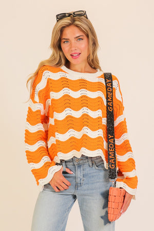 Wavy Textured Knit Sweater