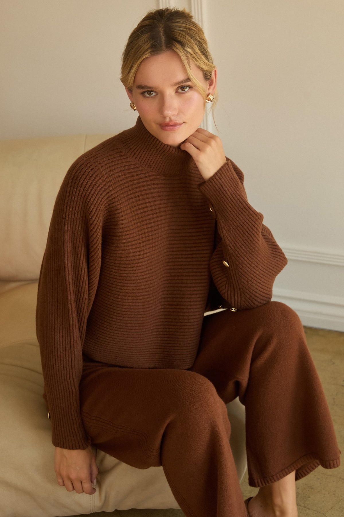 Asymmetrical Ribbed Mock Neck Sweater