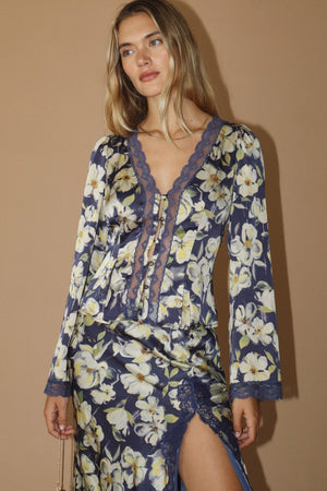 Floral Lace Satin Blouse