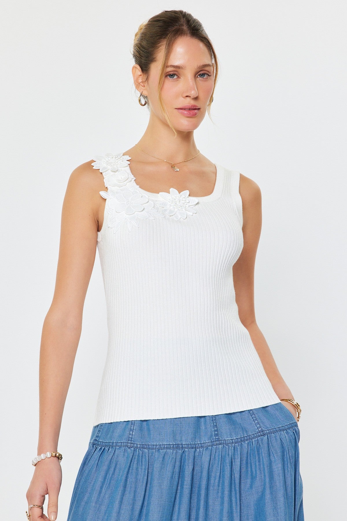 Blooming Ribbed Tank Top