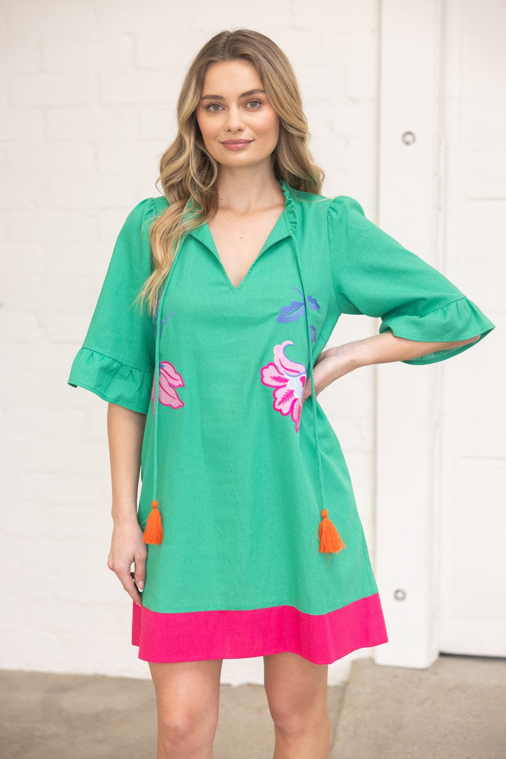 Garden Floral Tassel V-Neck Dress