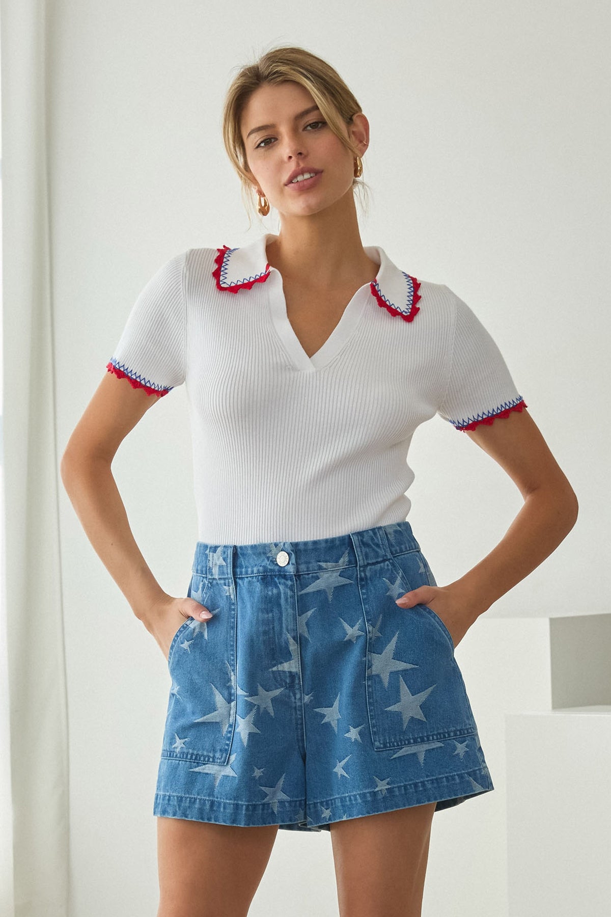 Summer Club Ribbed Polo Top