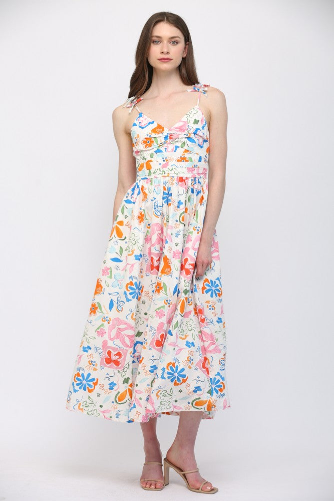 Painted Garden Bow Midi Dress