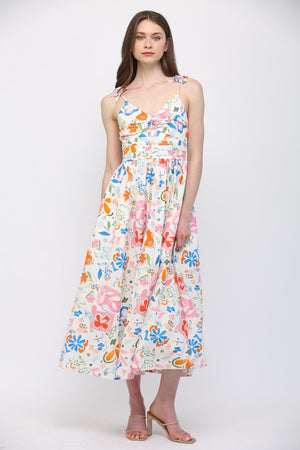 Painted Garden Bow Midi Dress