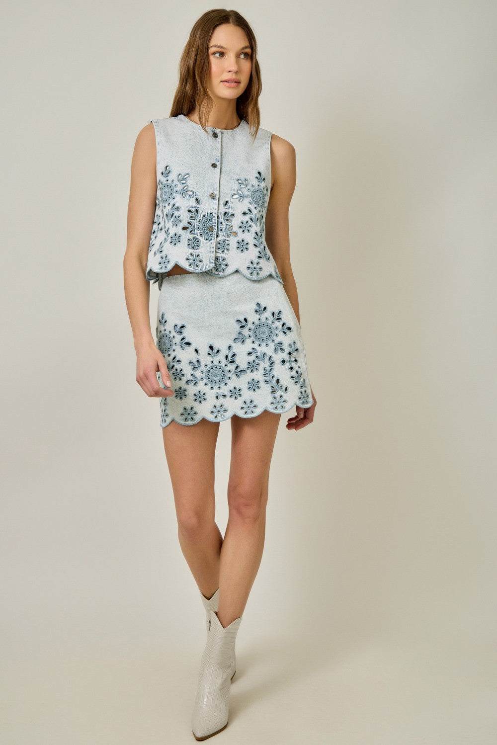 Sunwashed Eyelet Embroidered Skort