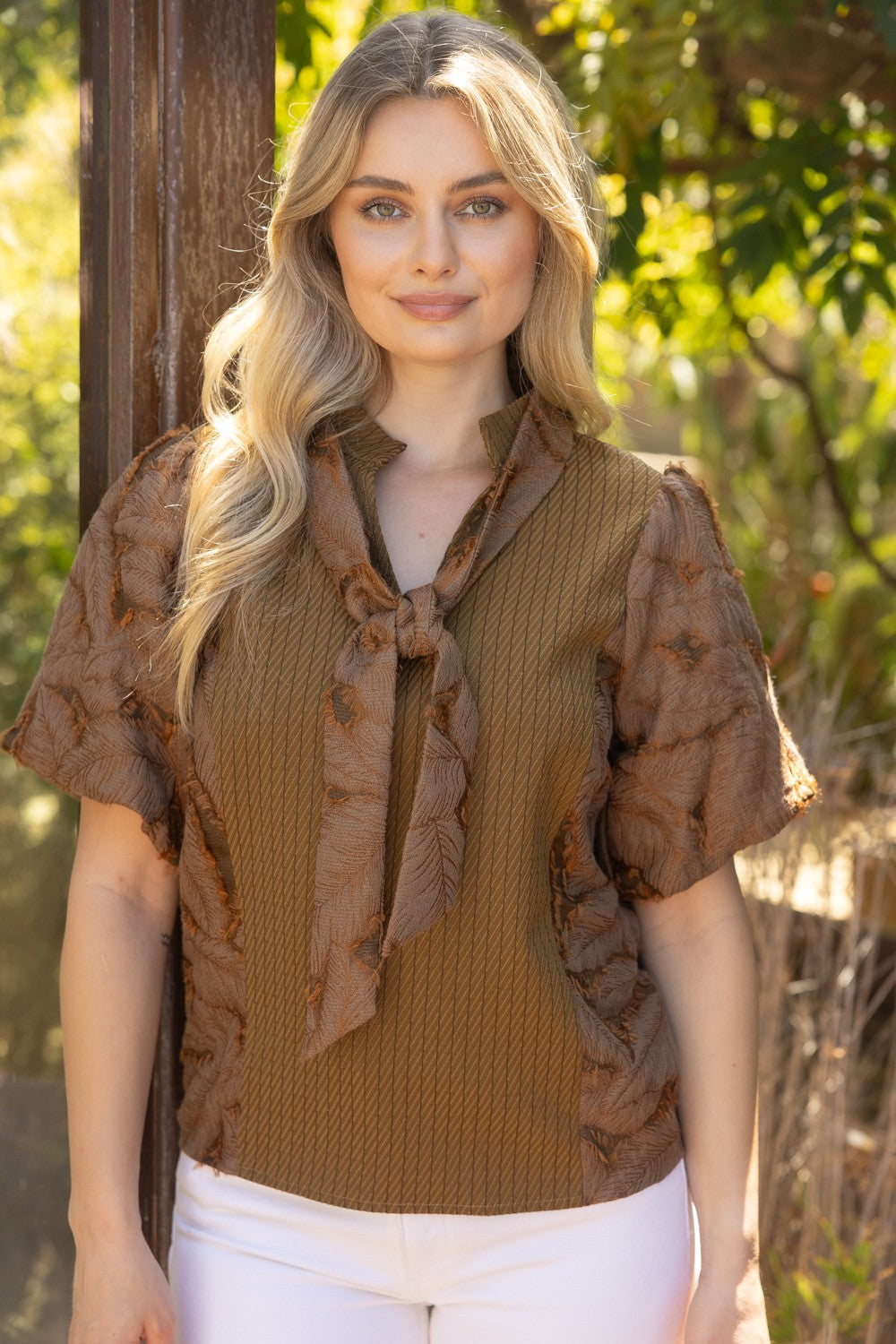Willow Bow Mixed Texture Top