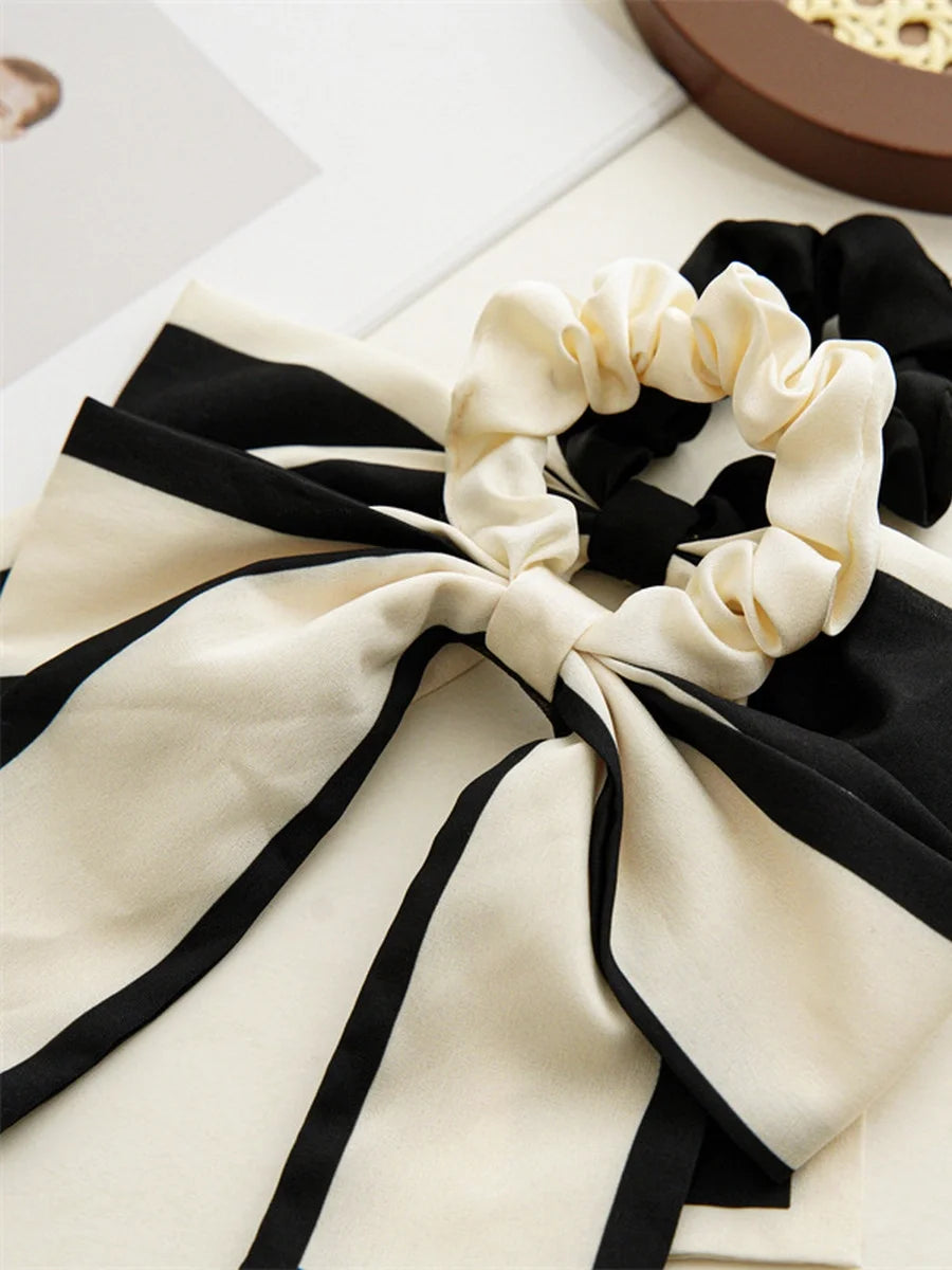 black and white retro ribbon hair bow tie