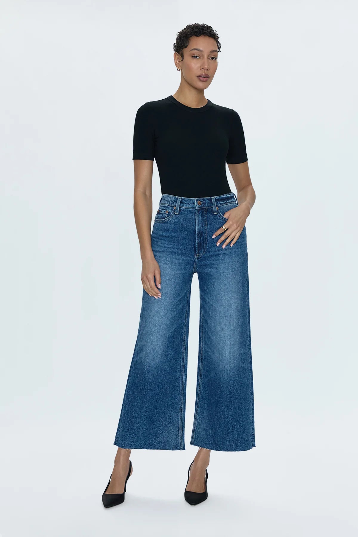 pistola lana high rise ultra wide leg jeans in palladium-front