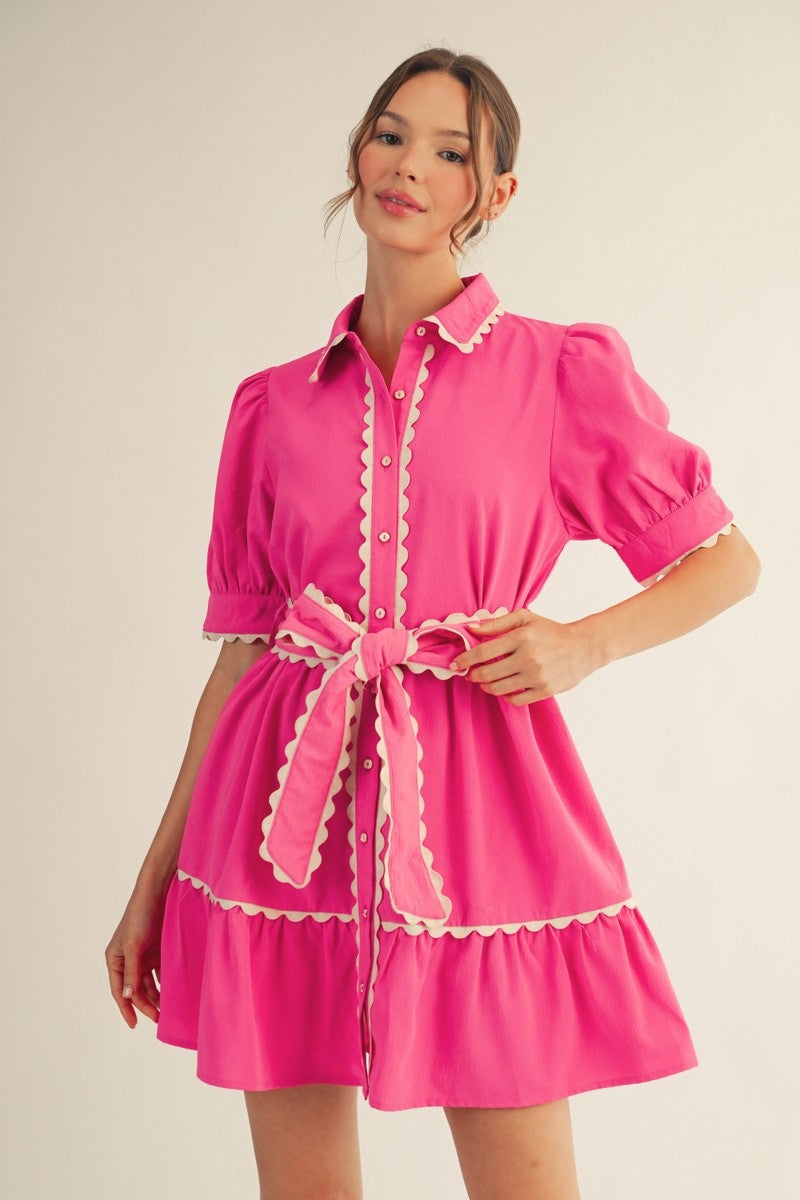 Scallop Trim Babydoll Mini Dress