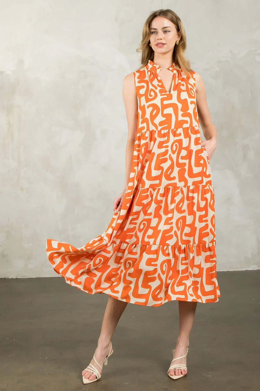 Orange Geo Midi Dress