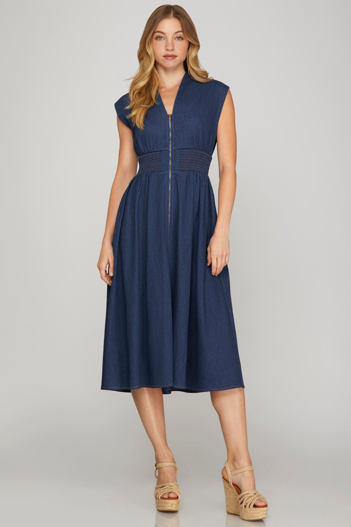 Rustic Trail Smocked Denim Dress
