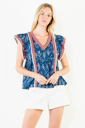 Coastal Fish Print Babydoll Top