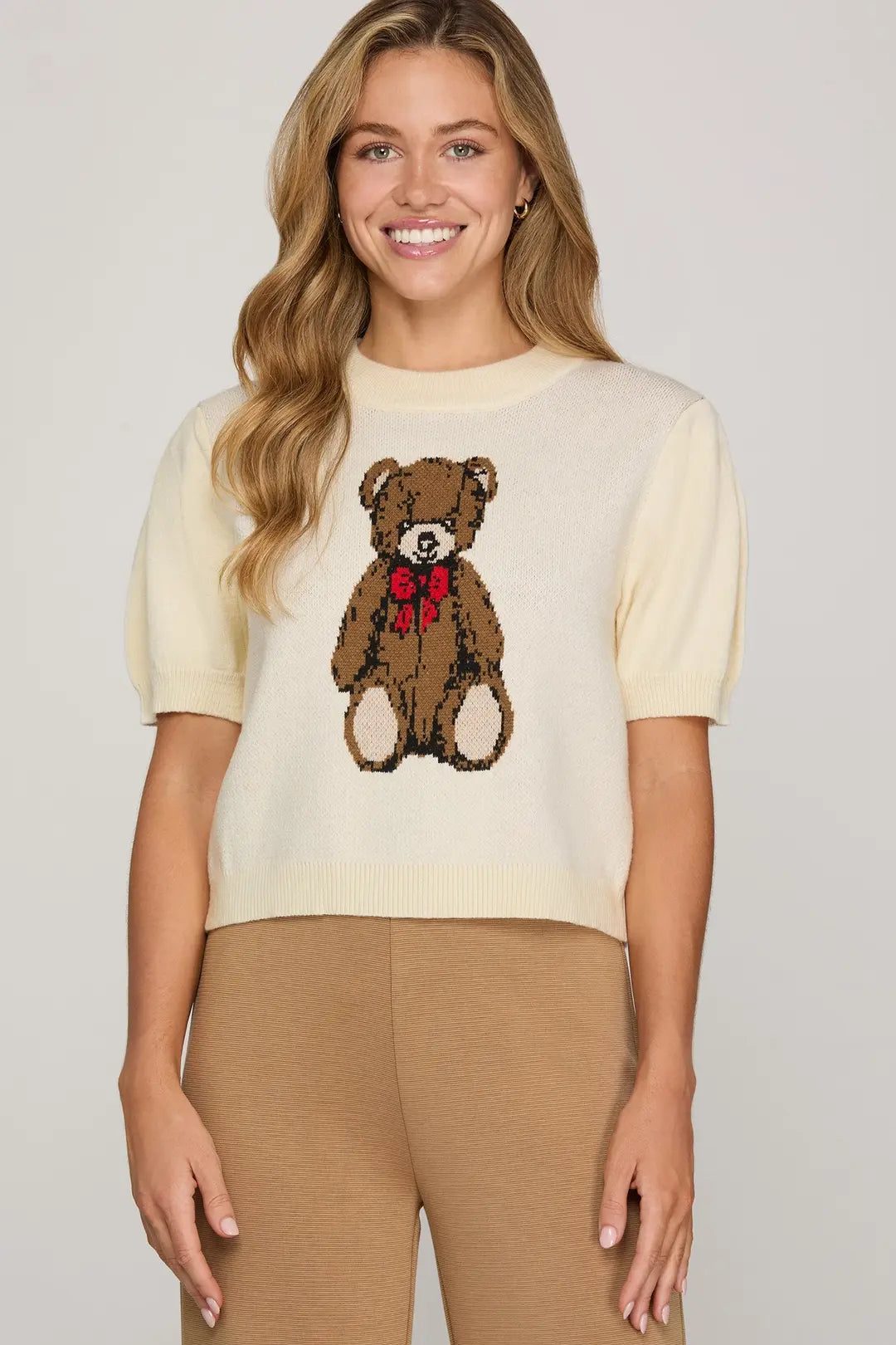 Teddy Knit Short Sleeve Sweater