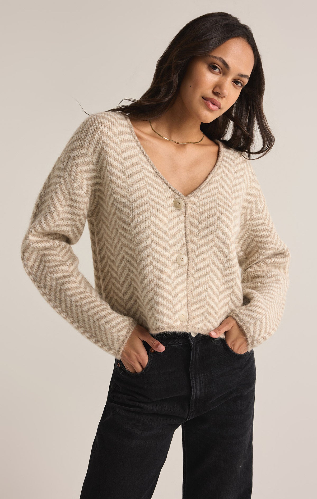 Z SUPPLY Naomi Herringbone Cardigan in sea salt-front