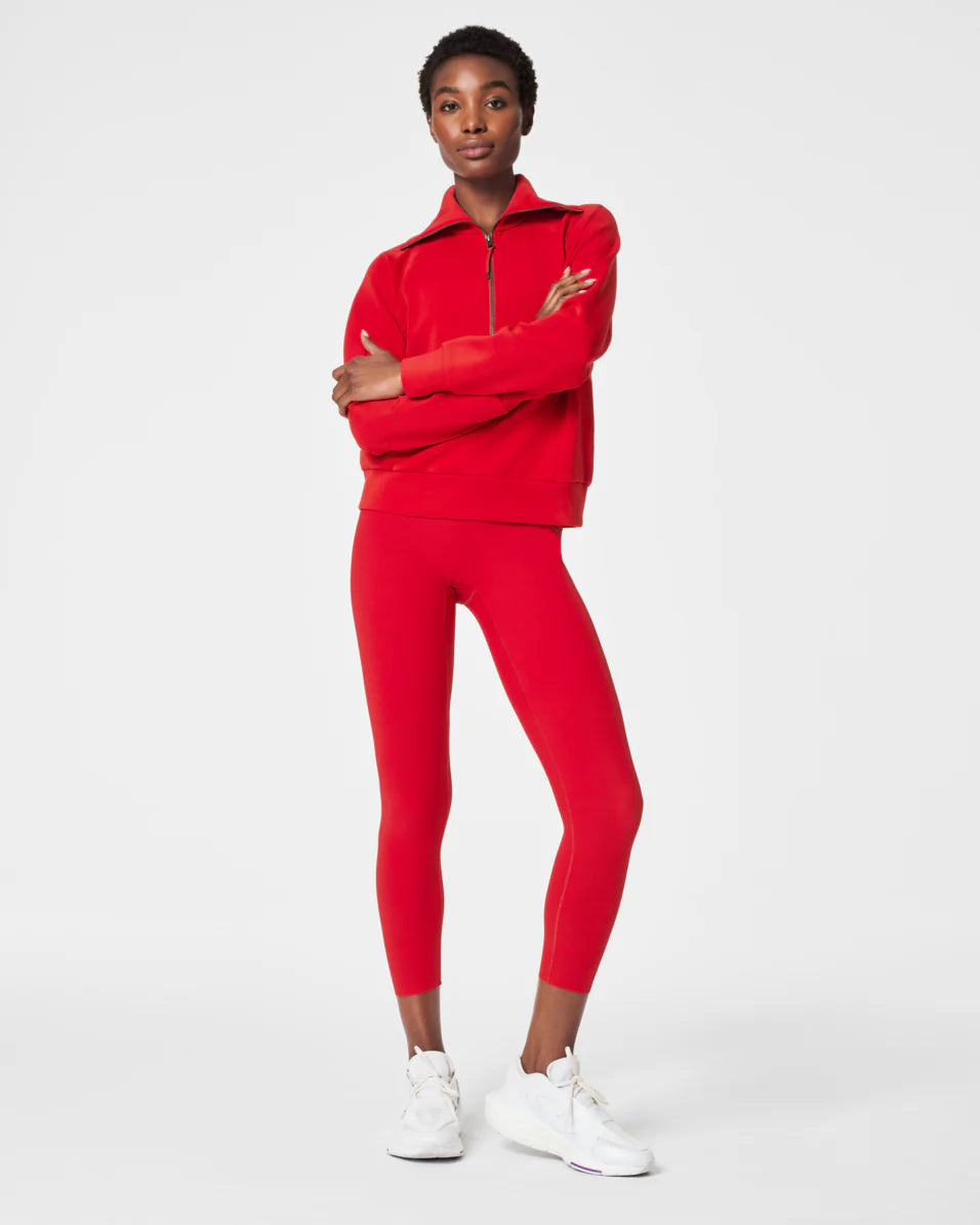 spanx airessentials half zip in red- front view