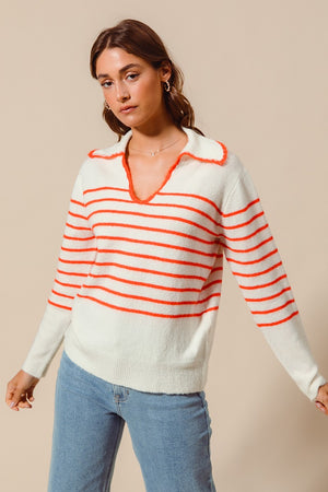 polo stripe sweater in orange and white-front