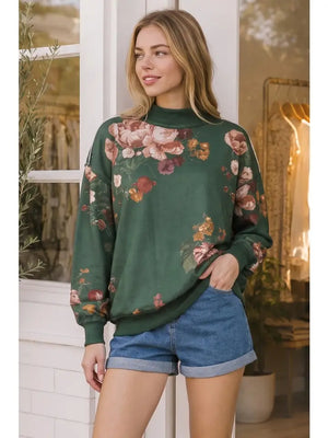 Vintage Floral Mock Neck Sweatshirt