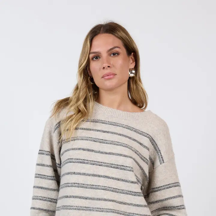 Open Windows Striped Sweater in grey multi-front