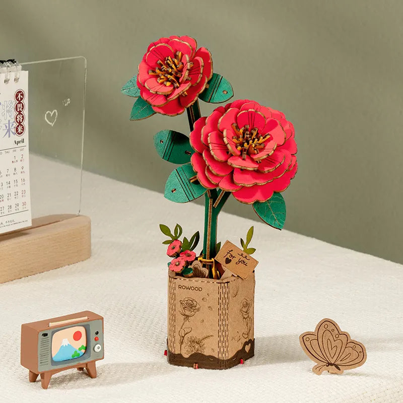 Rowood Red Camellia 3D Wooden Puzzle